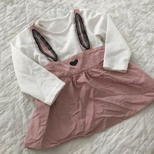 Fall dress, pink/white. 12m